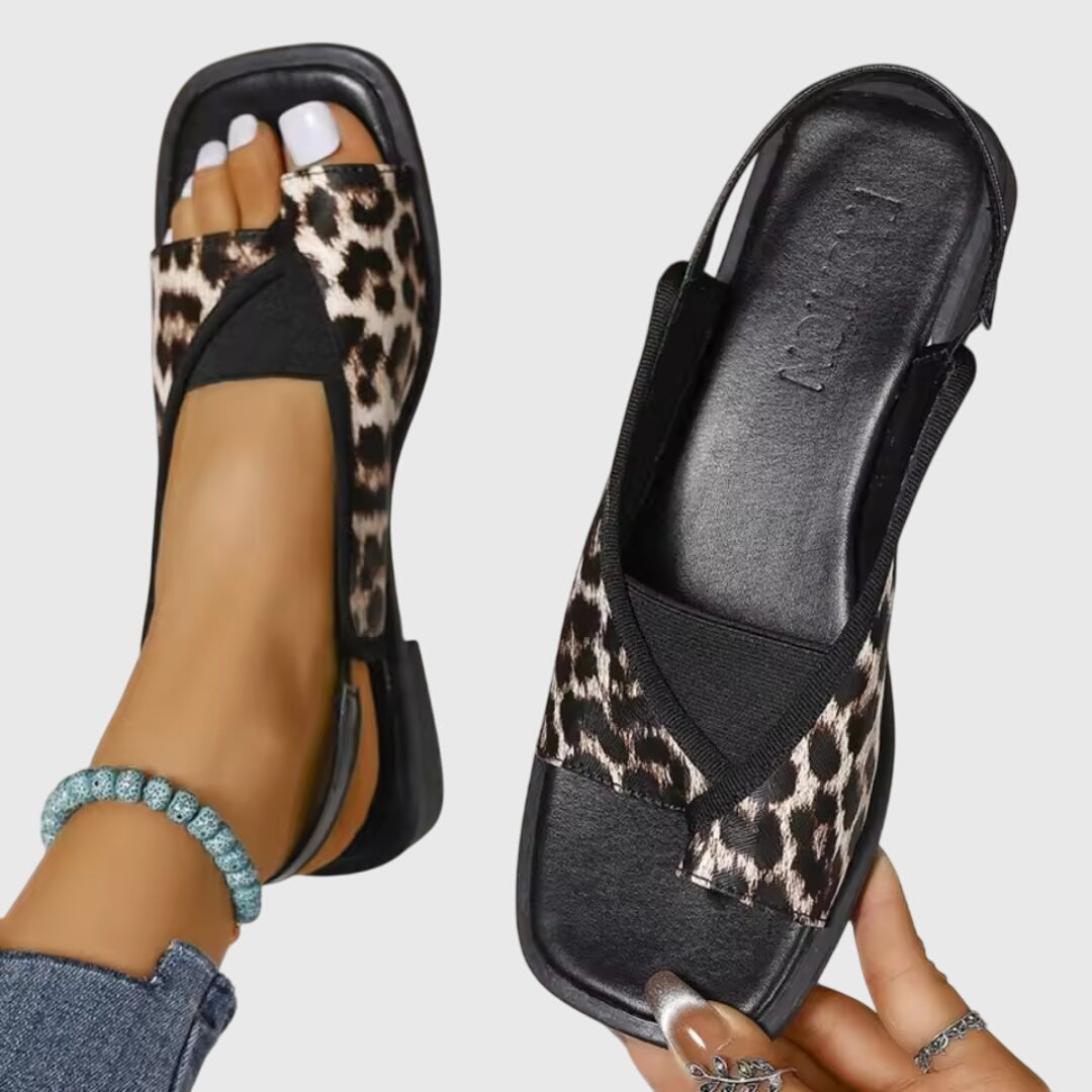 Women's Two-Tone Square Toe Slingback Flat Sandals