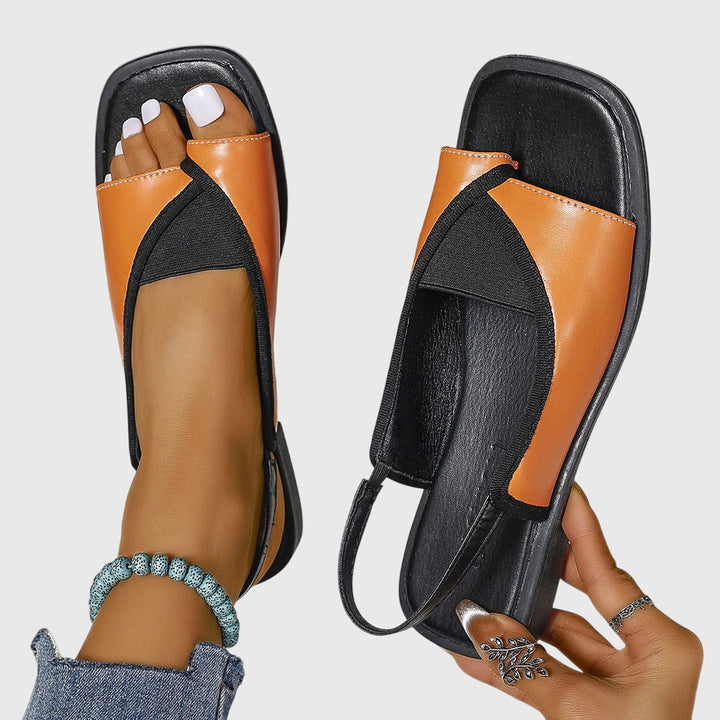 Women's Two-Tone Square Toe Slingback Flat Sandals