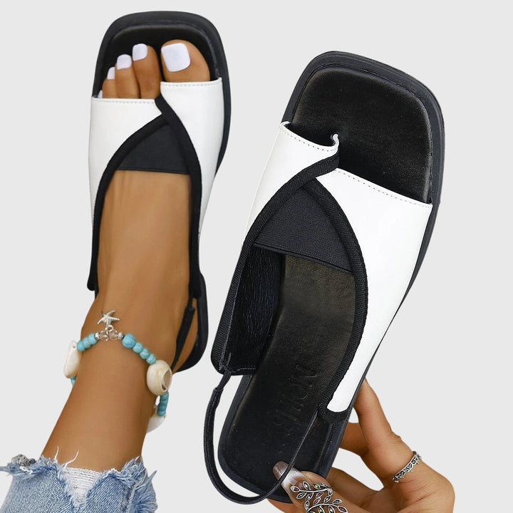 Women's Two-Tone Square Toe Slingback Flat Sandals
