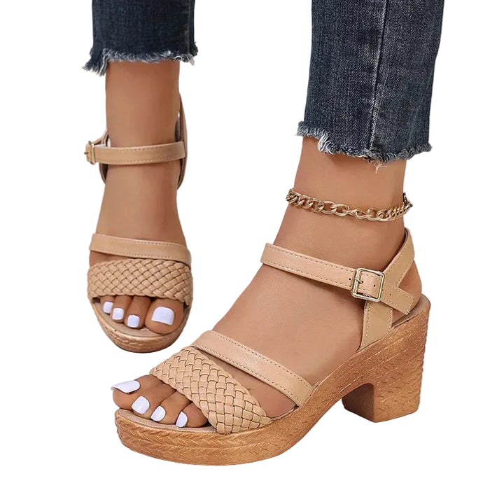 Women's Woven Block Heel Sandals with Ankle Strap