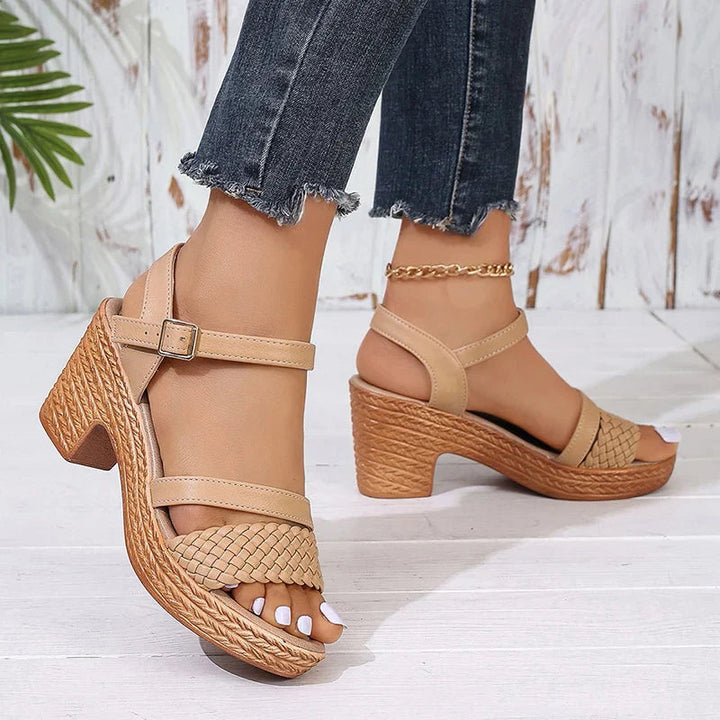 Women's Woven Block Heel Sandals with Ankle Strap