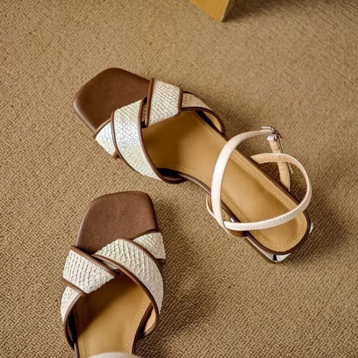 Women's Woven Crossover Strap Low Block Heel Sandals